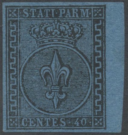 1852, 40c. Azzurro N.5 nuovo senza gomma con bordo di foglio a destra....