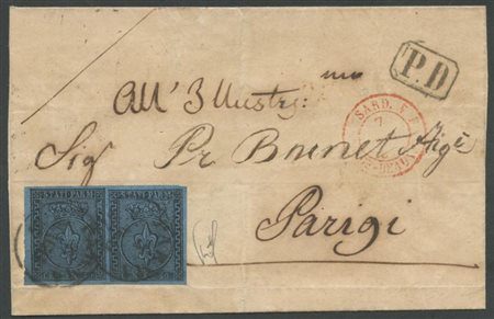4.4.1857, Sovracoperta spedita da Parma per Parigi affrancata tramite una...