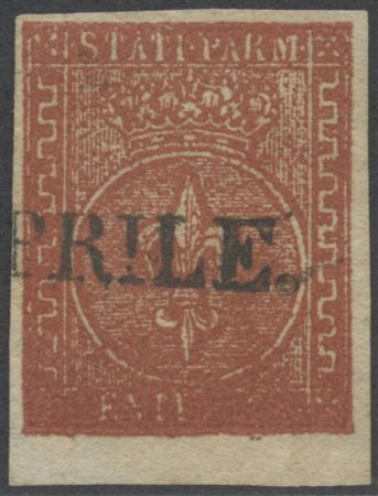 1853, 25c. Bruno Rosso bordo di foglio in basso, usato.(Lux) (A.Diena)