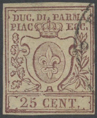 1857, 25c. Bruno Lilla N.10 usato. (A) (Cert. Manzoni)
