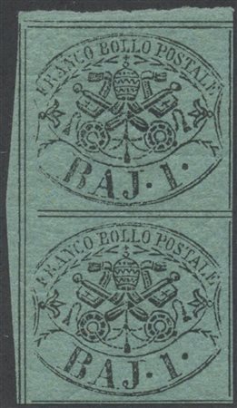 1864, 1Baj Verde Scuro N.2B in coppia verticale, nuovi con gomma MLH. Traccia...