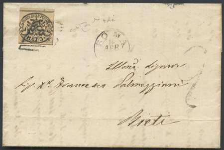 14.04.1863, Lettera da Roma per Rieti affrancata tramite un 3baj. Bruno...