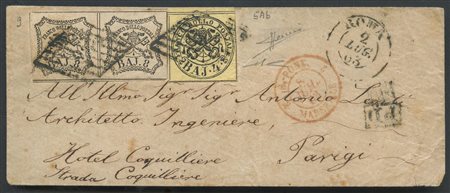 02.06.1863, Lettera da Roma per Parigi affrancata per 20baj. Tramite una...