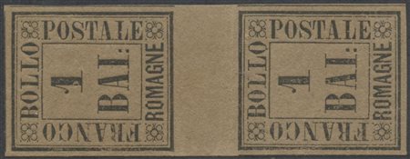 1859, 1b. N.2 Bruno Grigio in coppia con interspazio di gruppo, nuova con...