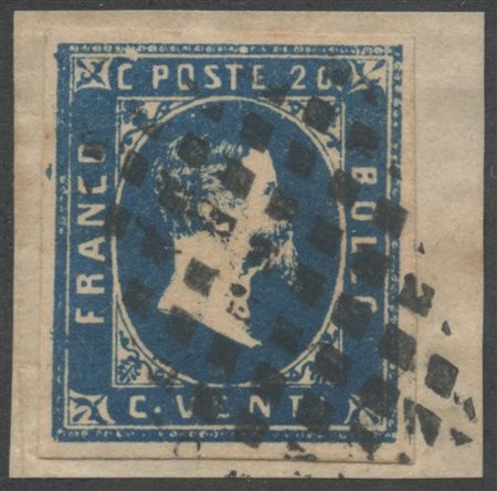 1851, 20c. Azzurro N.2 appartenente al raro II riporto, su frammento. (Lux)...
