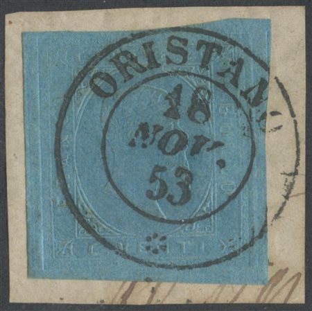18.11.1853, 20c. Azzurro N.5 annullato con il Doppio Cerchio di...