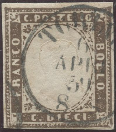 1858, 10c. N14c Terra D'ombra Scuro, usato. (A)