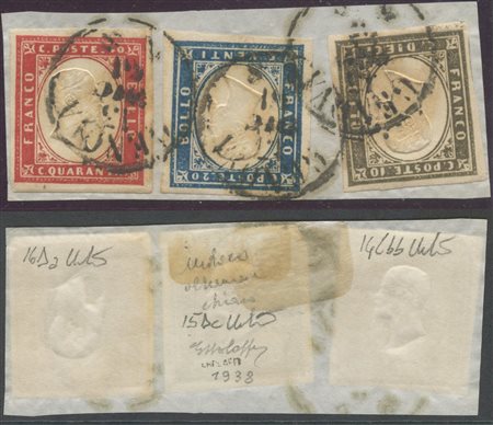 1861, Frammento di letttera con splendida affrancatura tricolore...