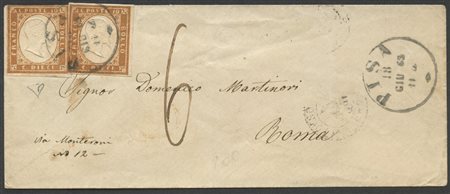 18.06.1863, Lettera da Pisa per Roma affrancata per 20c. Tramite due valori...