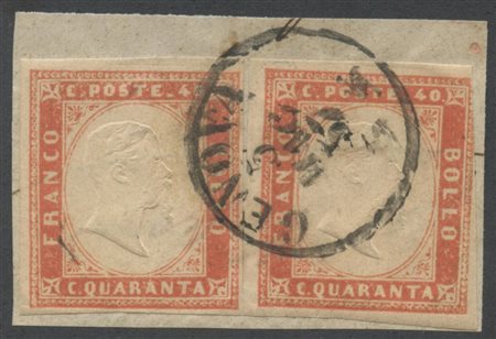 1857, 40c. Vermiglio tenue (Tonalità Particolarmente Tenue) due esemplari su...