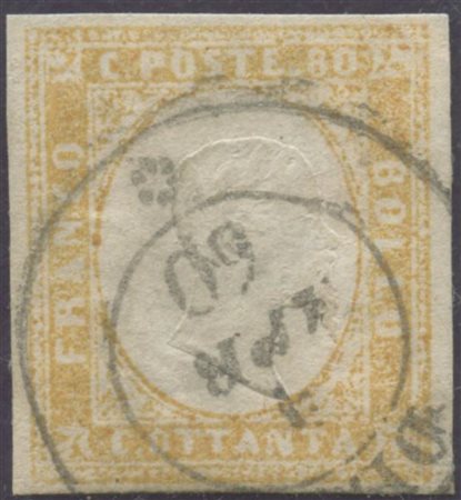 1859, 80c. Giallo Ocra Pallido N.17A, usato. (A+)