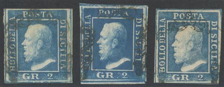 1859, N.8 in tre diverse e interessanti tonalità, ottima qualità. (A+)