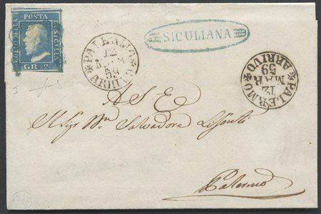 1859, Lettera da Siculiana per Palermo affrancata tramite un 2gr....
