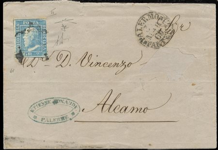 03.03.1860, Lettera da Palermo per Alcamo affrancata tramite un 2gr. II Tav....