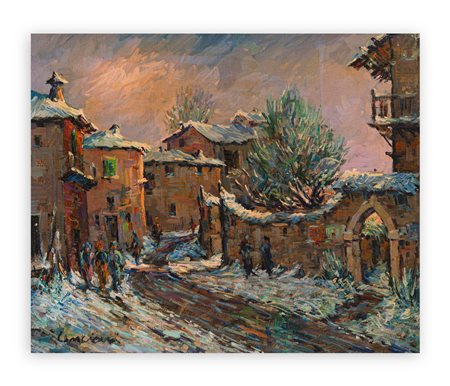 AMLETO CENCIONI (1906-1994) - Paese sotto la neve. San Lorenzo. Pizzoli, 1976