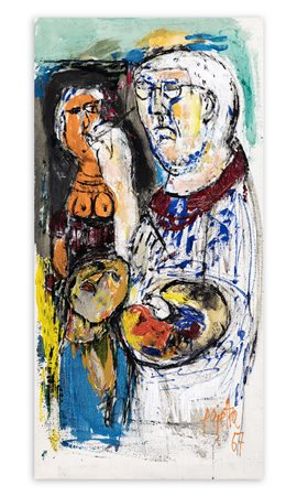 GUIDO PAJETTA (1898-1987) - Autoritratto al lavoro con piccolo spettatore, 1967