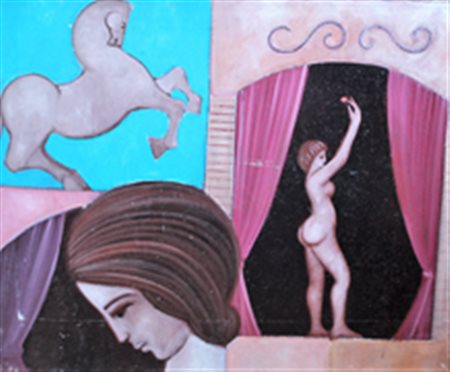 ROWLIA FRANCO ROMA (ROMA) 1929 Scena di teatro Olio su tela 50,00x60,00...