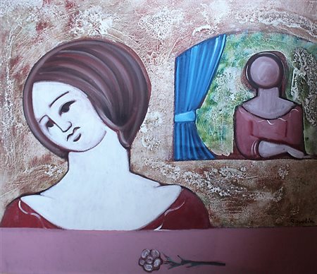 ROWLIA FRANCO ROMA (ROMA) 1929 Donna alla finestra Olio su tela 50,00x71,00...