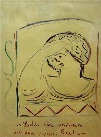 ROWLIA FRANCO ROMA (ROMA) 1929 Donna con dedica Disegno 32,00x23,00...