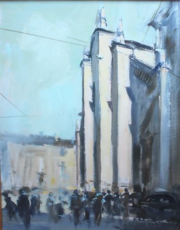 MANEGLIA EDMONDO TORINO (TORINO) 1925 Chiesa e piazza Olio su tela...