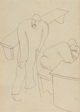 LORENZO VIANI (1882-1936) Refettorio del ricovero 1933 disegno su carta cm...