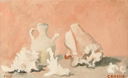 FELICE CARENA (1879-1966) Natura morta 1962 olio su tela cm 30x50 firmato in...