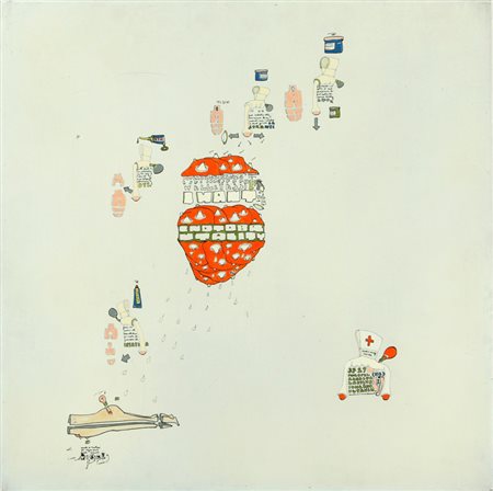 GIANFRANCO BARUCHELLO (1924-) A quaranta giorni di distanza..1969 acrilico su...