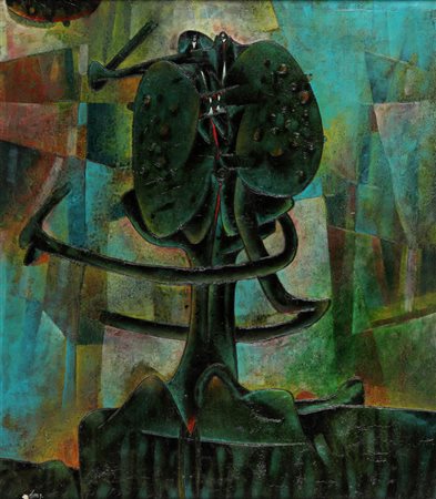 GIANNI DOVA (1925-1991) Composicion 1959 olio su tela cm 80x70 firmato e...