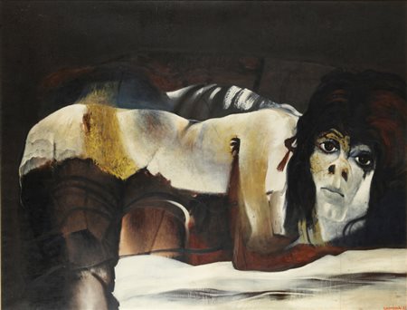 GIUSEPPE GUERRESCHI (1929-1985) Pensione Garden Rose 1957 olio su tela cm...