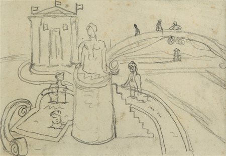 GIORGIO DE CHIRICO (1888-1978) Bagni misteriosi metà anni Sessanta matita su...