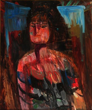 BRUNO CASSINARI (1912-1992) Figura 1964 olio su tela cm 88,5x73,5 firmato in...