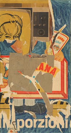 MIMMO ROTELLA (1918-2006) Televisione 1963 decollage su tela cm. 135x95...