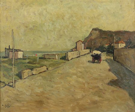 CAFFE' NINO (1908-1975) Paesaggio pescarese 1949 olio su tela cm 38x46...