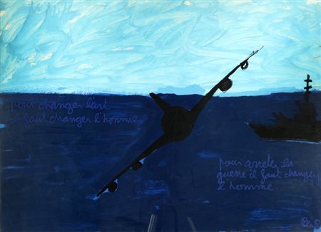 BEN VAUTIER (1935-) Pour changer l'art.. 1982 acrilico su carta applicata su...