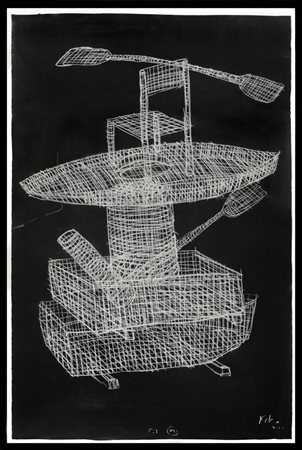 KCHO (1970-) Columna infinita muerete 2000 pastello bianco su carta nera cm...