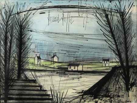 BERNARD BUFFET (1928-1999) Paesaggio bretone 1967 tecnica mista su carta cm...