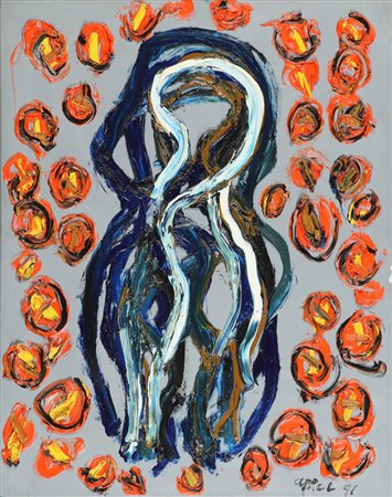 APPEL KAREL (1921-) Abbraccio 1991 olio su tela cm 80x65 firmato in basso a...
