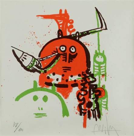 WIFREDO LAM (1902-1982) Bleu au matin avec jaune et vert. Ete' 1993...