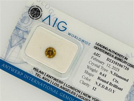 DIAMANTE 0,61 CT NATURAL FANCY DEEP MARRONCINO GIALLO ARANCIATO - I2 - TAGLIO...