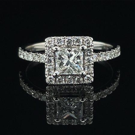 ANELLO IN ORO BIANCO 14K 2 GR CON DIAMANTI PER 0.53 CT COLORE F PUREZZA VS2 E...