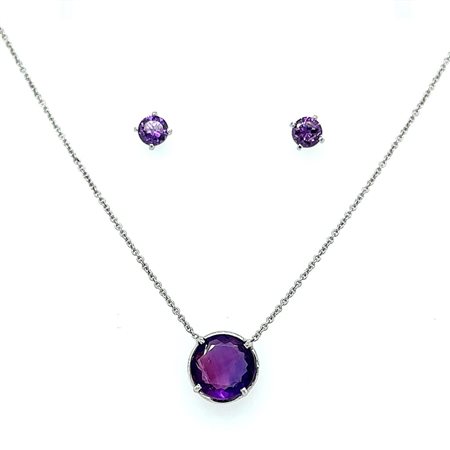 GIROCOLLO + ANELLO IN ORO BIANCO 14K 1.19 GR CON AMETISTA 1.59 CT ORECCHINI...