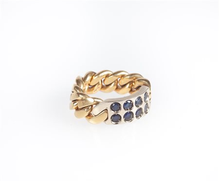  
Pomellato - anello a maglia groumette in oro e zaffiri 
 Misura 13