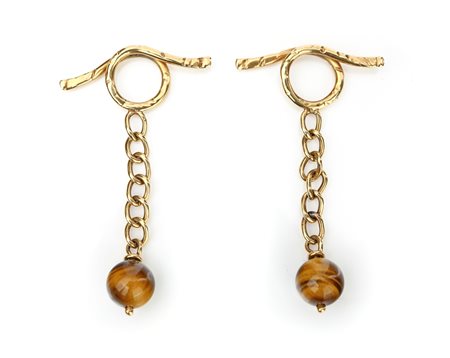  
Coppia portachiavi in oro e occhio di tigre. 
 Altezza cm 5