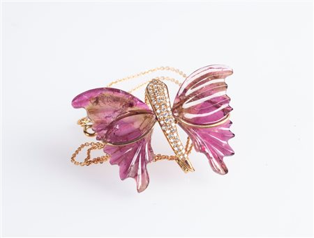  
Spilla pendente in oro, brillanti e ametista 
 cm 5,5x4