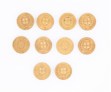 Lotto 10 monete da 20 Lire Vittorio Emanuele II 1851-59 Regno di Sardegna...