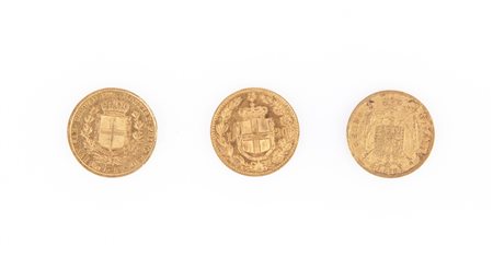 3 monete da 20 lire: Napoleone I 1813 Regno d'Italia Milano; Carlo Alberto...