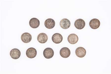 14 monete da 1 Carlino Carlo II - Napoli 1685 (2), 1686 (2), 1688 (3), 1689...