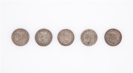 5 monete da 2 Carlini Carlo II - Napoli 1685 (2), 1687 (3)