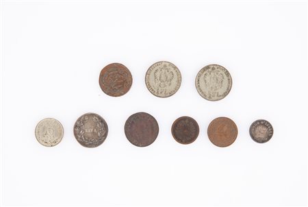 Lotto di 9 monete del XIX secolo: 2 monete 1/4 di Fiorino Francesco Giuseppe...