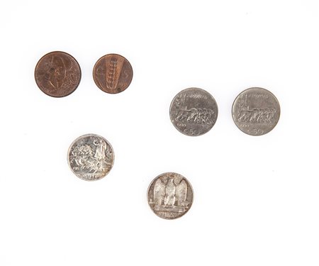 Lotto monete Vittorio Emanuele III Regno d'Italia: 5 Lire 1929; 1 Lira 1915;...